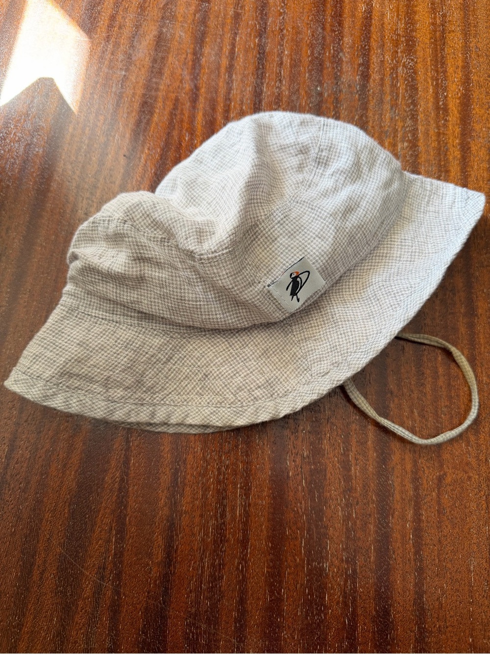 100% Linen UPF50 toddler grey plaid Bucket Hat with Chin Strap